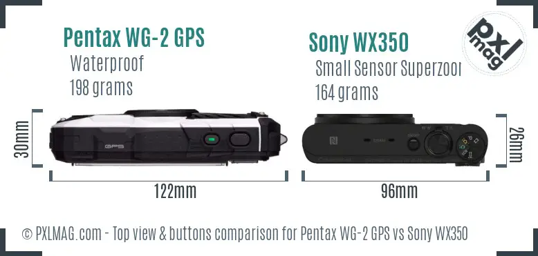 Pentax WG-2 GPS vs Sony WX350 top view buttons comparison Pentax WG-2 GPS vs Sony WX350 top view buttons comparison