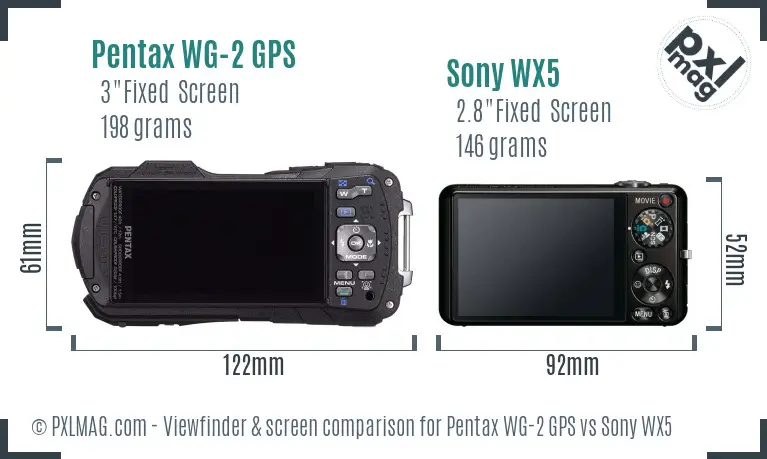 Pentax WG-2 GPS vs Sony WX5 Screen and Viewfinder comparison