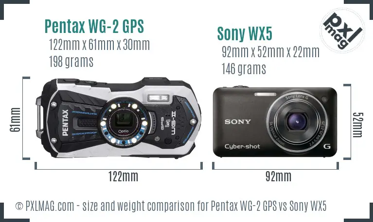 Pentax WG-2 GPS vs Sony WX5 size comparison