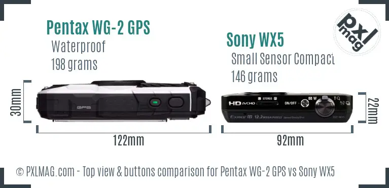 Pentax WG-2 GPS vs Sony WX5 top view buttons comparison