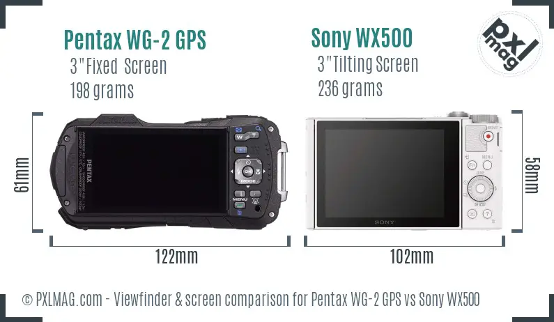 Pentax WG-2 GPS vs Sony WX500 Screen and Viewfinder comparison
