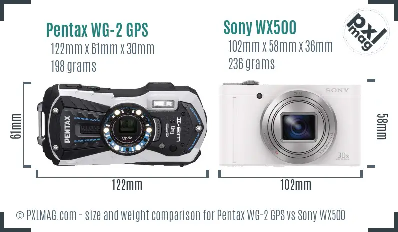 Pentax WG-2 GPS vs Sony WX500 size comparison