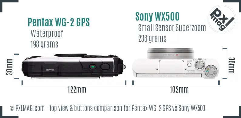 Pentax WG-2 GPS vs Sony WX500 top view buttons comparison
