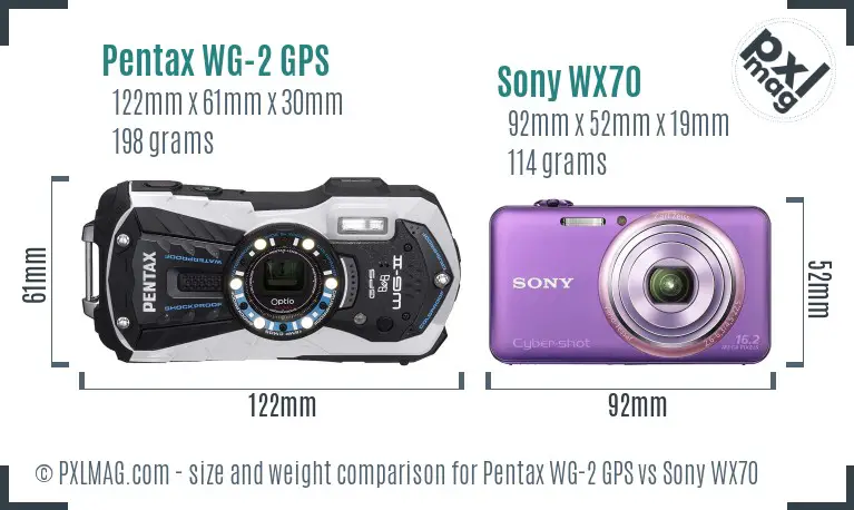 Pentax WG-2 GPS vs Sony WX70 size comparison