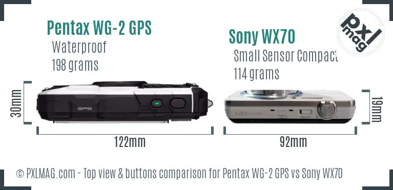 Pentax WG-2 GPS vs Sony WX70 top view buttons comparison