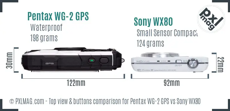 Pentax WG-2 GPS vs Sony WX80 top view buttons comparison