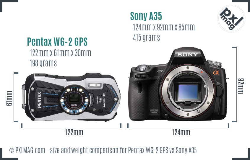 Pentax WG-2 GPS vs Sony A35 size comparison