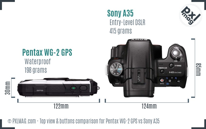 Pentax WG-2 GPS vs Sony A35 top view buttons comparison