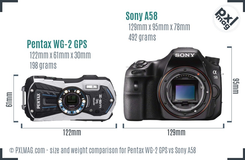 Pentax WG-2 GPS vs Sony A58 size comparison