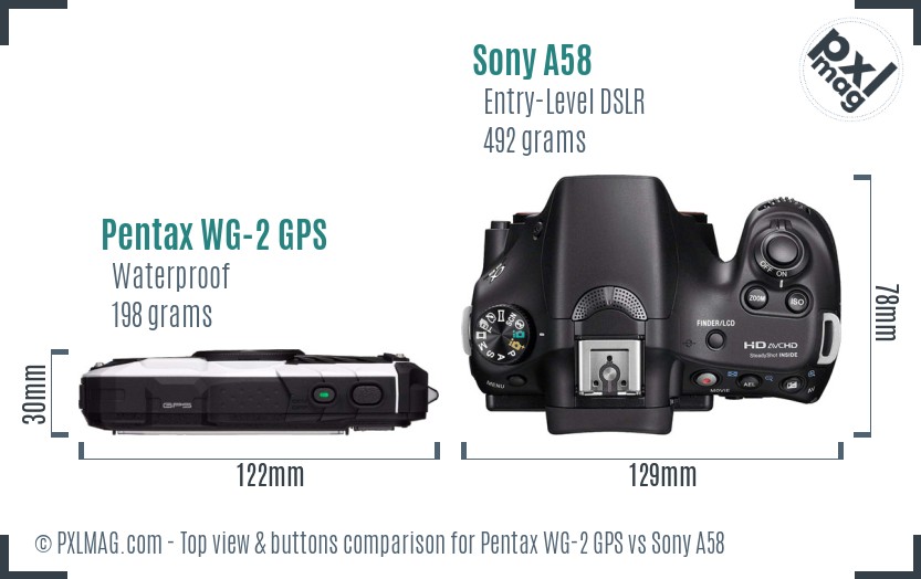Pentax WG-2 GPS vs Sony A58 top view buttons comparison