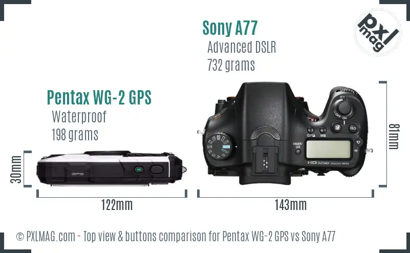 Pentax WG-2 GPS vs Sony A77 top view buttons comparison