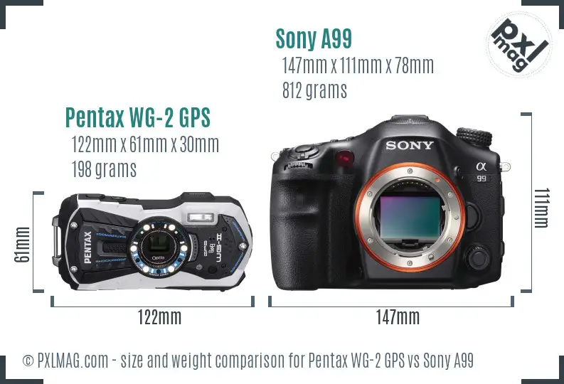 Pentax WG-2 GPS vs Sony A99 size comparison Pentax WG-2 GPS vs Sony A99 size comparison
