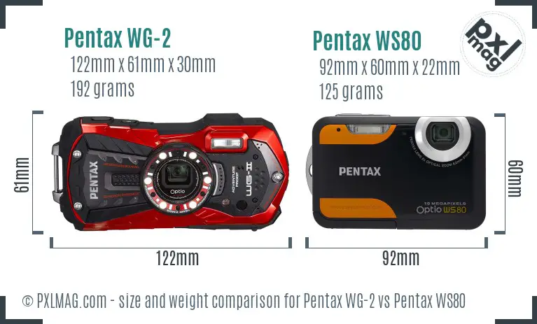 Pentax WG-2 vs Pentax WS80 size comparison