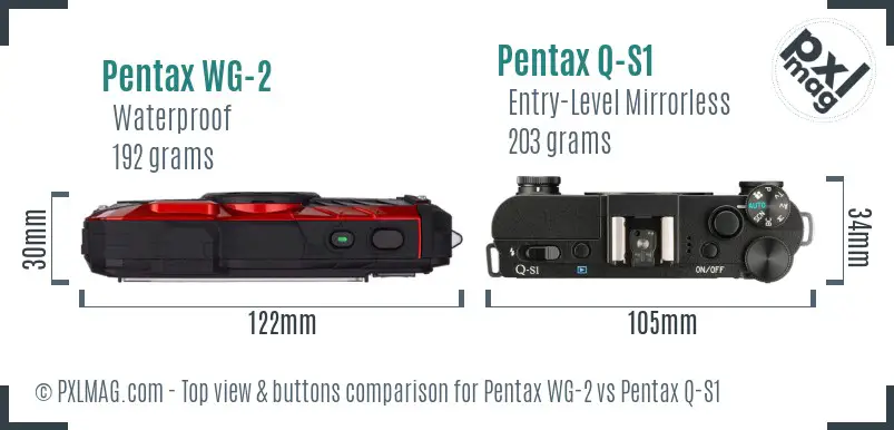 Pentax WG-2 vs Pentax Q-S1 top view buttons comparison
