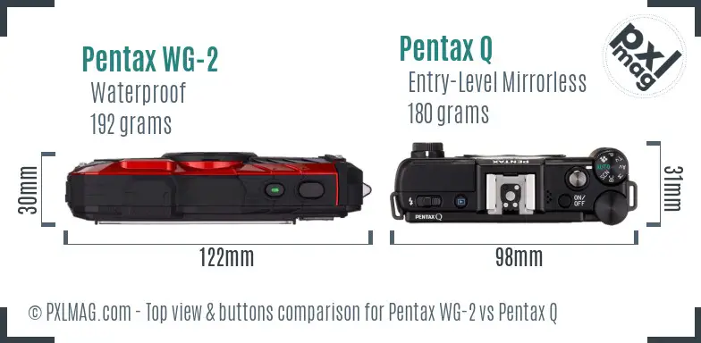Pentax WG-2 vs Pentax Q top view buttons comparison