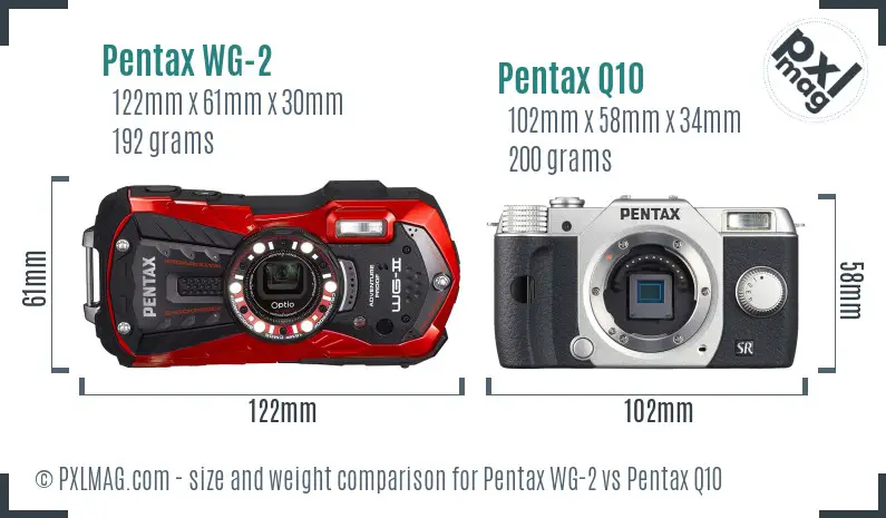 Pentax WG-2 vs Pentax Q10 size comparison