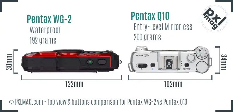 Pentax WG-2 vs Pentax Q10 top view buttons comparison