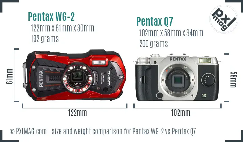 Pentax WG-2 vs Pentax Q7 size comparison