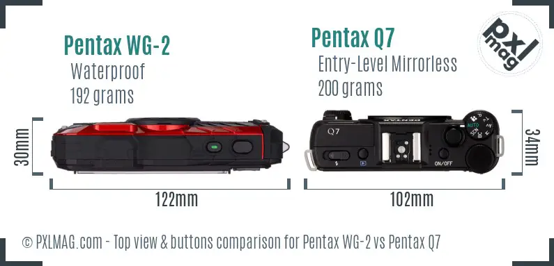 Pentax WG-2 vs Pentax Q7 top view buttons comparison