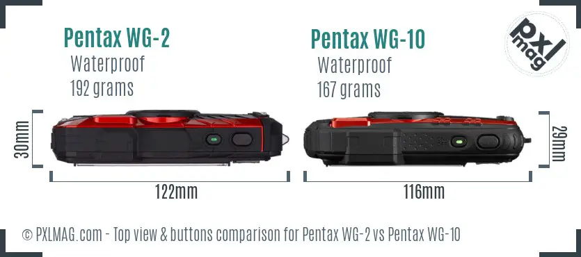 Pentax WG-2 vs Pentax WG-10 top view buttons comparison
