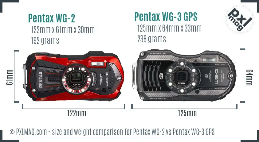 Pentax WG-2 vs Pentax WG-3 GPS size comparison