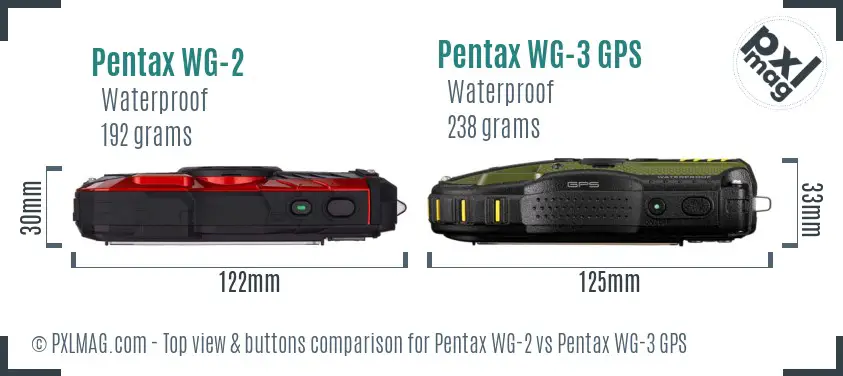 Pentax WG-2 vs Pentax WG-3 GPS top view buttons comparison