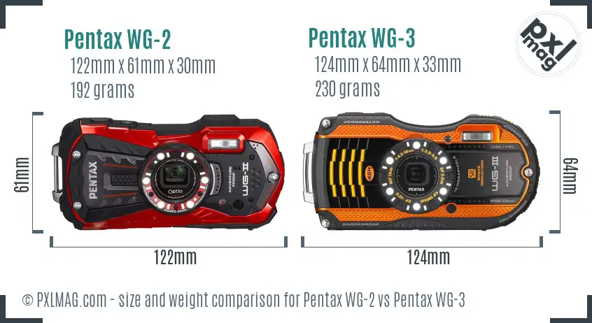Pentax WG-2 vs Pentax WG-3 size comparison
