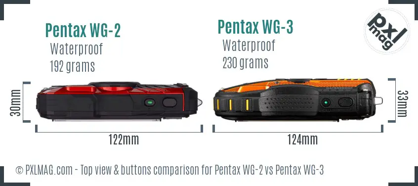 Pentax WG-2 vs Pentax WG-3 top view buttons comparison