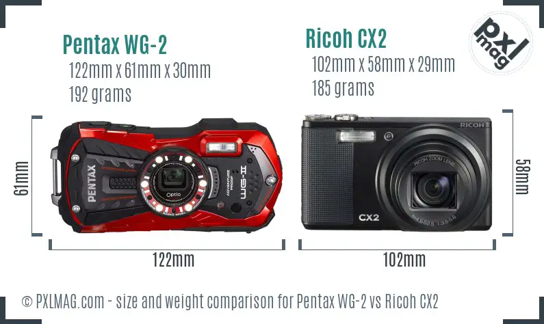 Pentax WG-2 vs Ricoh CX2 size comparison Pentax WG-2 vs Ricoh CX2 size comparison
