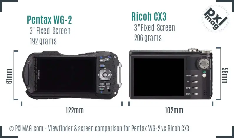 Pentax WG-2 vs Ricoh CX3 Screen and Viewfinder comparison