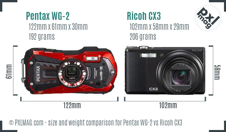 Pentax WG-2 vs Ricoh CX3 size comparison