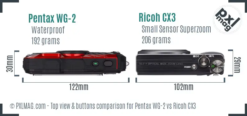 Pentax WG-2 vs Ricoh CX3 top view buttons comparison