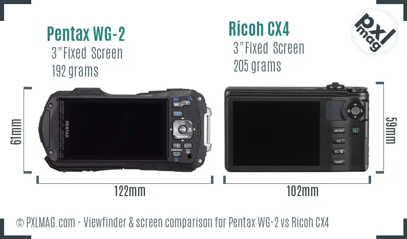 Pentax WG-2 vs Ricoh CX4 Screen and Viewfinder comparison