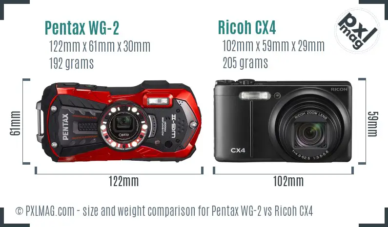 Pentax WG-2 vs Ricoh CX4 size comparison
