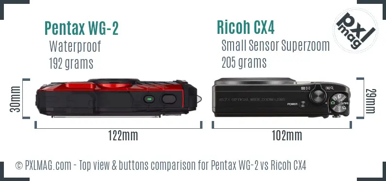 Pentax WG-2 vs Ricoh CX4 top view buttons comparison