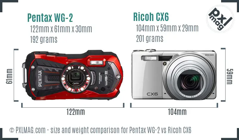 Pentax WG-2 vs Ricoh CX6 size comparison