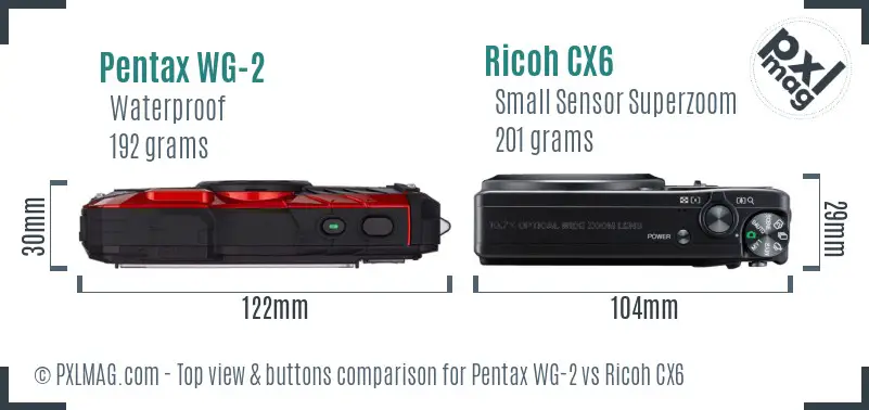 Pentax WG-2 vs Ricoh CX6 top view buttons comparison