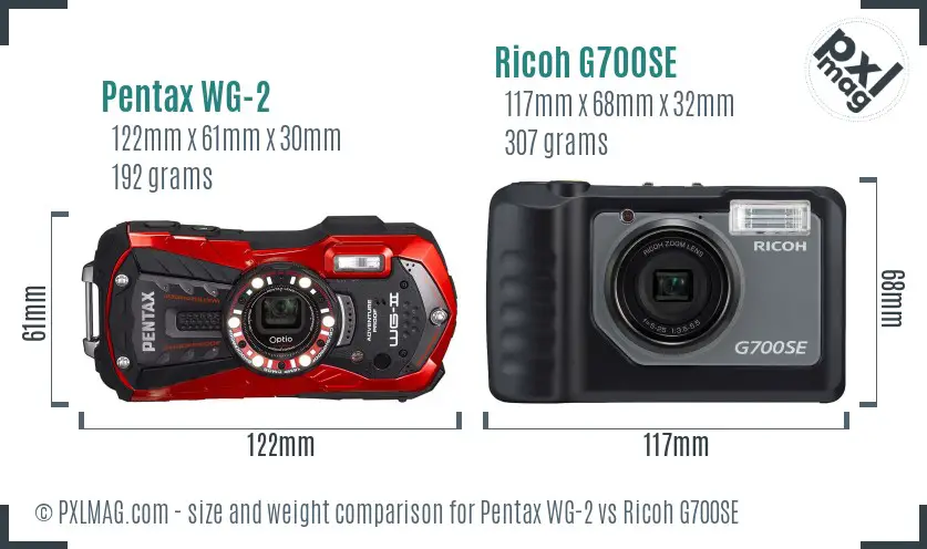 Pentax WG-2 vs Ricoh G700SE size comparison