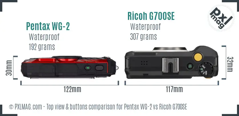 Pentax WG-2 vs Ricoh G700SE top view buttons comparison