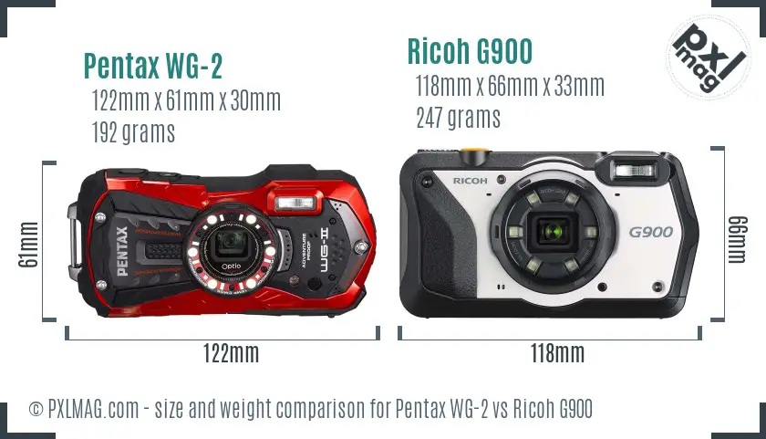 Pentax WG-2 vs Ricoh G900 size comparison