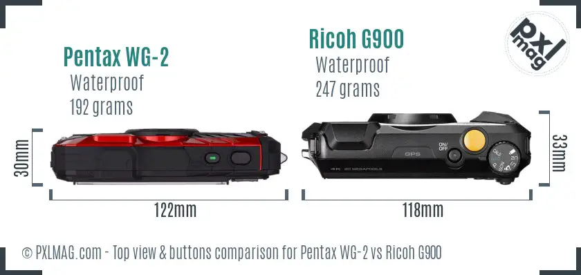 Pentax WG-2 vs Ricoh G900 top view buttons comparison
