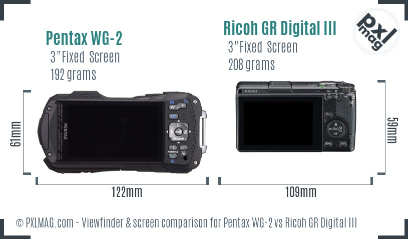 Pentax WG-2 vs Ricoh GR Digital III Screen and Viewfinder comparison