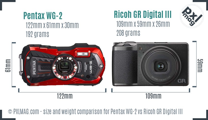 Pentax WG-2 vs Ricoh GR Digital III size comparison Pentax WG-2 vs Ricoh GR Digital III size comparison