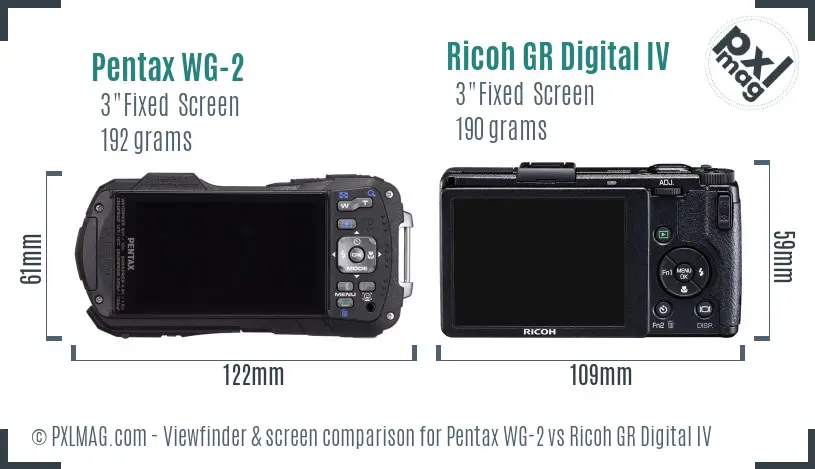 Pentax WG-2 vs Ricoh GR Digital IV Screen and Viewfinder comparison