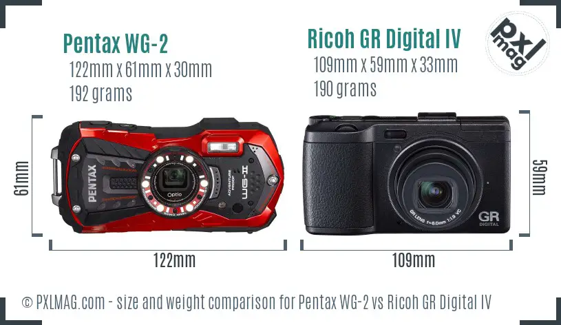 Pentax WG-2 vs Ricoh GR Digital IV size comparison