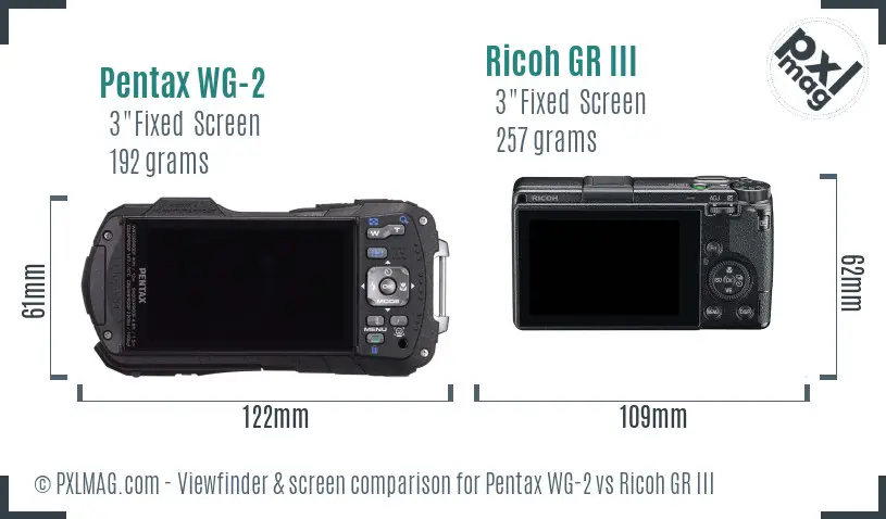 Pentax WG-2 vs Ricoh GR III Screen and Viewfinder comparison