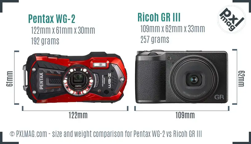 Pentax WG-2 vs Ricoh GR III size comparison