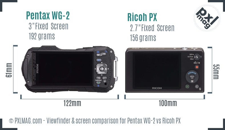 Pentax WG-2 vs Ricoh PX Screen and Viewfinder comparison