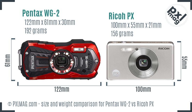 Pentax WG-2 vs Ricoh PX size comparison