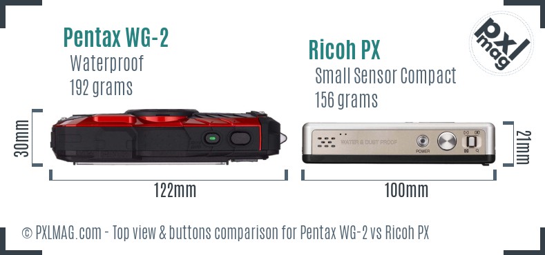 Pentax WG-2 vs Ricoh PX top view buttons comparison